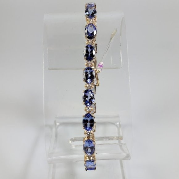14K Yellow or White Gold Tanzanite Diamond Tennis Bracelets - Picture 1 of 9